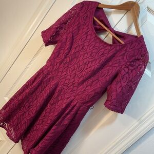 Lace Burgundy A-line Dress w/ keyhole back